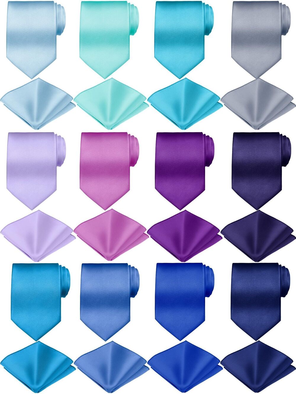 1549 24 Pcs 's Ties and Pocket Square Set Bulk Solid Color Tie Handkerchief